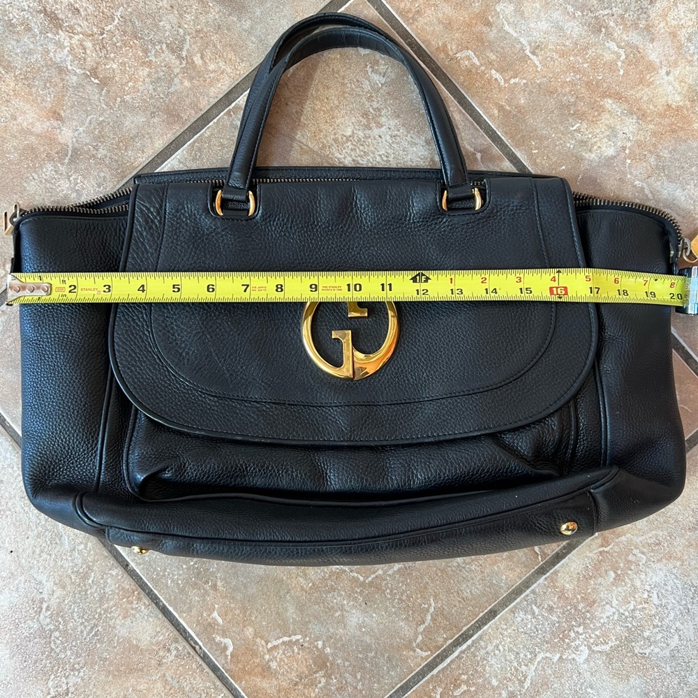 SOLDSOLDSOLDAuthentic Pre owned Gucci 1973 Black Pebbled Leather Top Handle Bag - Picture 8 of 17